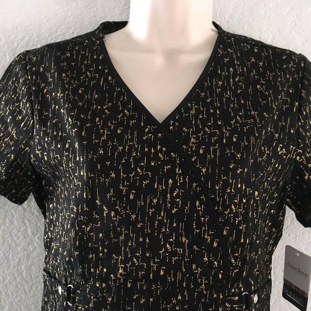 Cherokee Medical Uniform Scrub Top Gold/Black XS